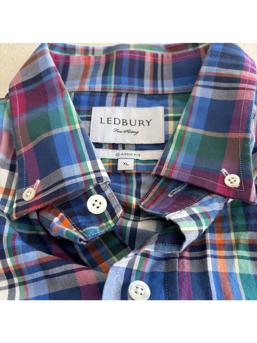 Ledbury Men's Size XL Long Sleeve Button Down Shirt Fancy Jacquard Checks EUC